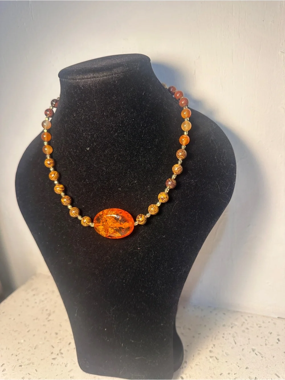 2 Sunset Amber Beaded Pendant Necklaces  - Yellow & Amber